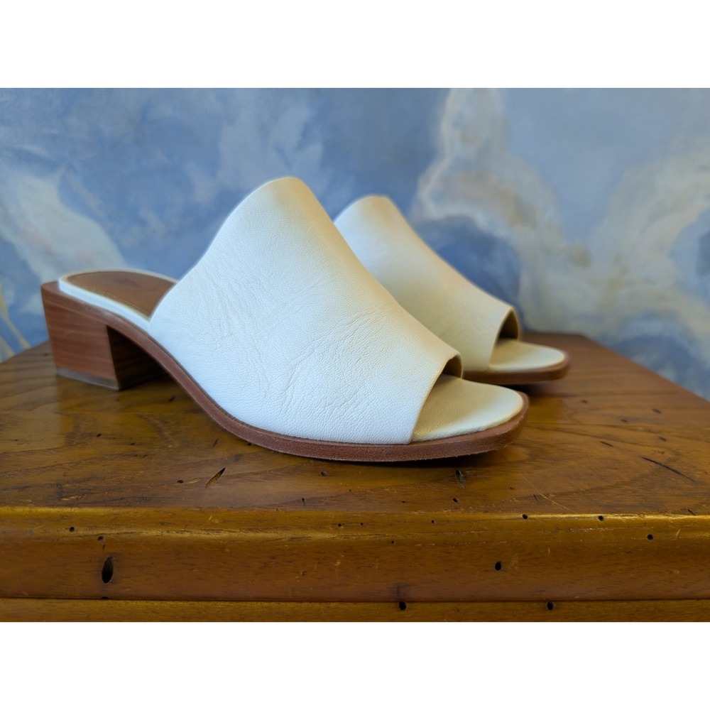 Frye Lucia Block Heel Slide Sandals In White Leather 6.5 $198